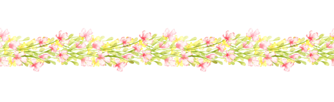 amarelo Rosa floral padronizar horizontal com aguarela ilustração. verão Prado com floral impressão e flores silvestres. isolado a partir de a fundo. elemento para têxtil, papel de parede png