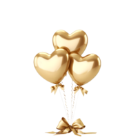 golden heart shaped balloons with bow on transparent background png