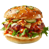 Chopped cheese - Kimchi Burger Isolated on Transparent Background png