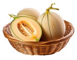 biologique Frais melons dans une traditionnel panier png