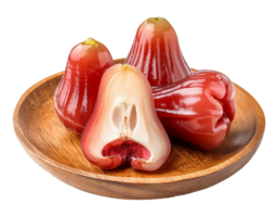 fresh Rose Apple fruit on a wooden plate on a transparent background png