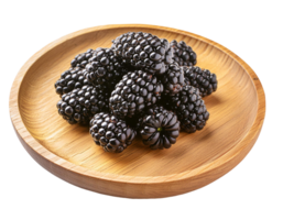fresh blackberries on a wooden plate with a transparent background png