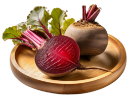 Fresh beets on a wooden plate with a transparent background png