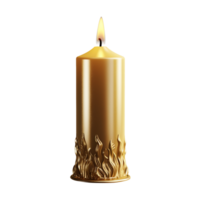 A burning golden candle isolated on transparent background png