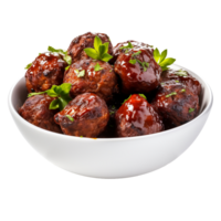 A bowl of grilled meatballs isolated on transparent background png