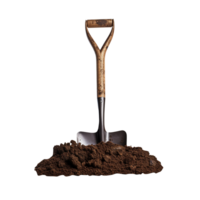 A garden spade is stuck in the ground isolated on transparent background png