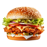 A delicious double chicken burger isolated on transparent background png