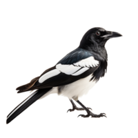 A magpie with black and white feathers isolated on transparent background png