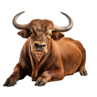 A lying brown bull isolated on transparent background png