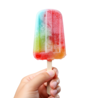 a hand holding colorful popsicle isolated on transparent background png