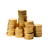 A lot of stacking gold coins isolated on transparent background png