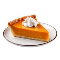 A piece of pumpkin pie on a plate isolated on transparent background png