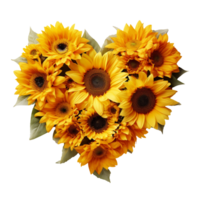 A heart made of sunflowers isolated on transparent background png