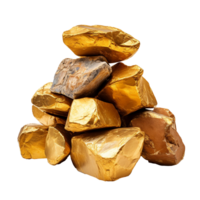 a pile of gold rocks or nuggets isolated on transparent background png