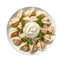 A plate of Russian pelmeni isolated on transparent background png