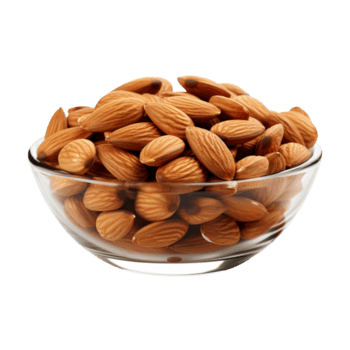 Almond nuts in a bowl isolated on transparent background png