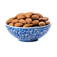 almonds in a blue ceramic bowl isolated on transparent background png