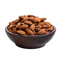 almonds in an old black bowl isolated on transparent background png