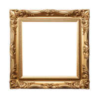 antique gold square picture frame isolated on transparent background png