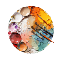 art palette with colorful mixed paints isolated on transparent background png