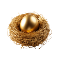 Beautiful golden easter egg in the nest isolated on transparent background png