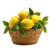 Basket with lemons isolated on transparent background png