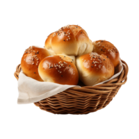 basket of fresh baked buns isolated on transparent background png