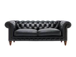 Black leather sofa isolated on transparent background png