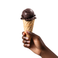 Black hands holding a cone of ice cream isolated on transparent background png