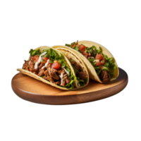 Rindfleisch Taco auf ein hölzern Teller isoliert auf transparent Hintergrund png