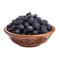 Black raisin in black bowl isolated on transparent background png