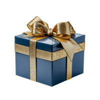 Blue gift box with golden ribbon isolated on transparent background png