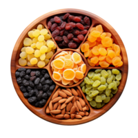 bowl of dried fruits top view isolated on transparent background png