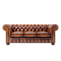 Brown leather chesterfield sofa isolated on transparent background png