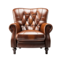 Brown leather armchair isolated on transparent background png