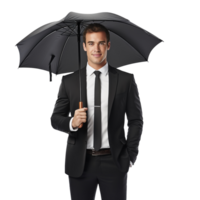 homme d'affaire en portant un parapluie isolé sur transparent Contexte png