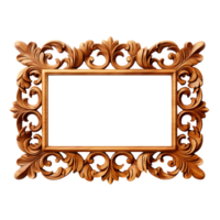 Carved wooden picture frame isolated on transparent background png