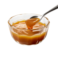 Caramel sauce in the glass bowl isolated on transparent background png