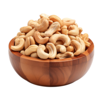 cashew nut in wood bowl isolated on transparent background png