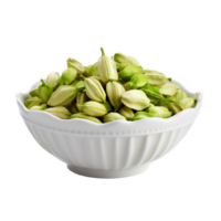 Cardamom pods in white bowl isolated on transparent background png