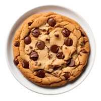 Chocolate chip cookie in a plate isolated on transparent background png