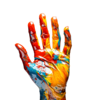 Colorful hand with paint isolated on transparent background png