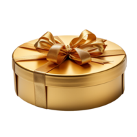 Christmas round golden gift box isolated on transparent background png