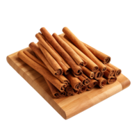 Cinnamon sticks on cutting board isolated on transparent background png