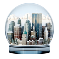 City skyscrapers in snow globe isolated on transparent background png