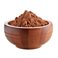 Cocoa powder in wooden bowl isolated on transparent background png