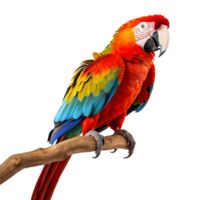 Colorful parrot on tree branch isolated on transparent background png