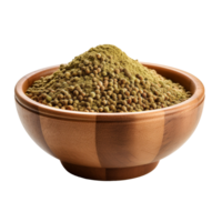 Coriander powder in a wooden bowl isolated on transparent background png