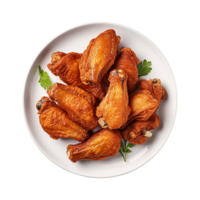Crispy fried chicken wings in a white plate isolated on transparent background png