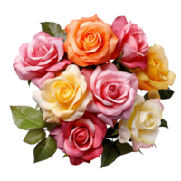 Colourful bouquet of rose flowers isolated on transparent background png